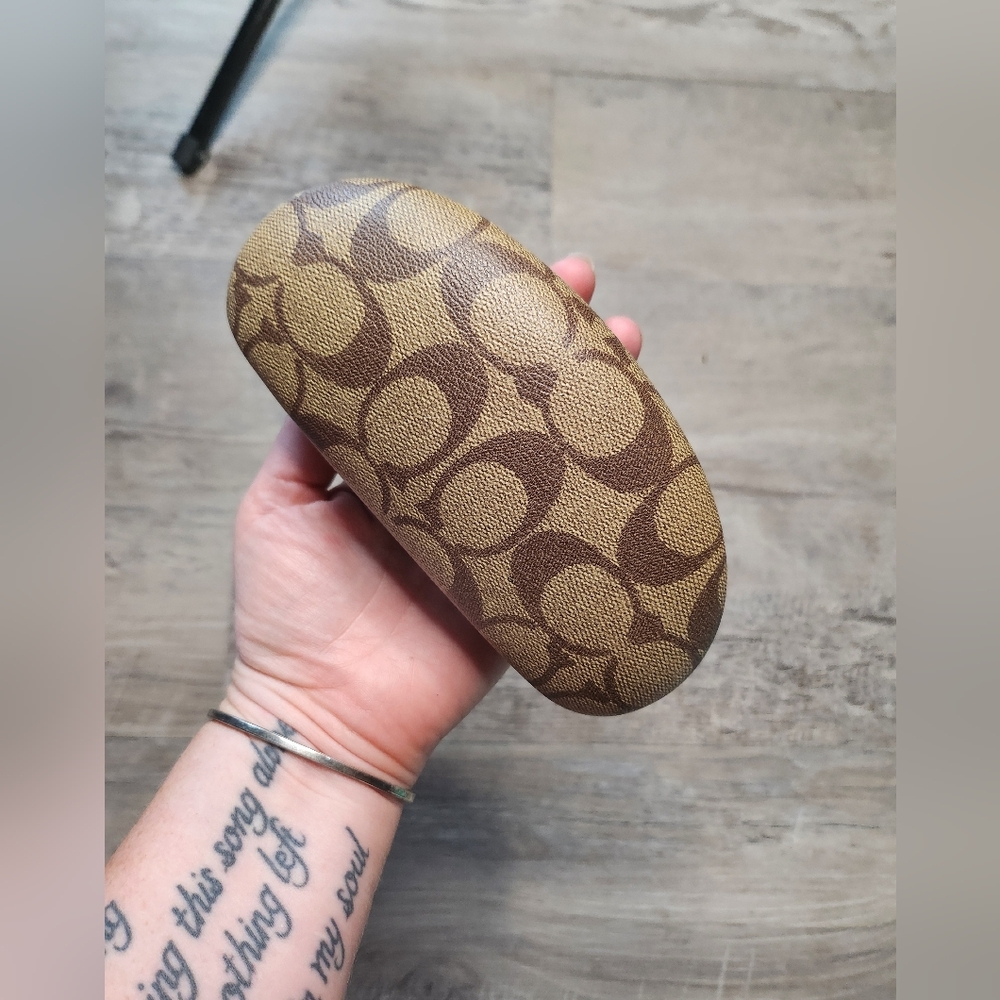 Coach Tan and Brown Large Chunky Clam Shell Sunglasses Case